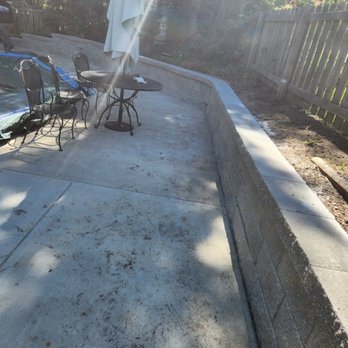 Finished retaining wall and pool deck patio after project